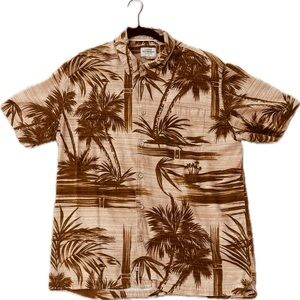Quicksilver Waterman Collection Hawaiian Shirt Men’s XL Brown/Tan Palm Trees